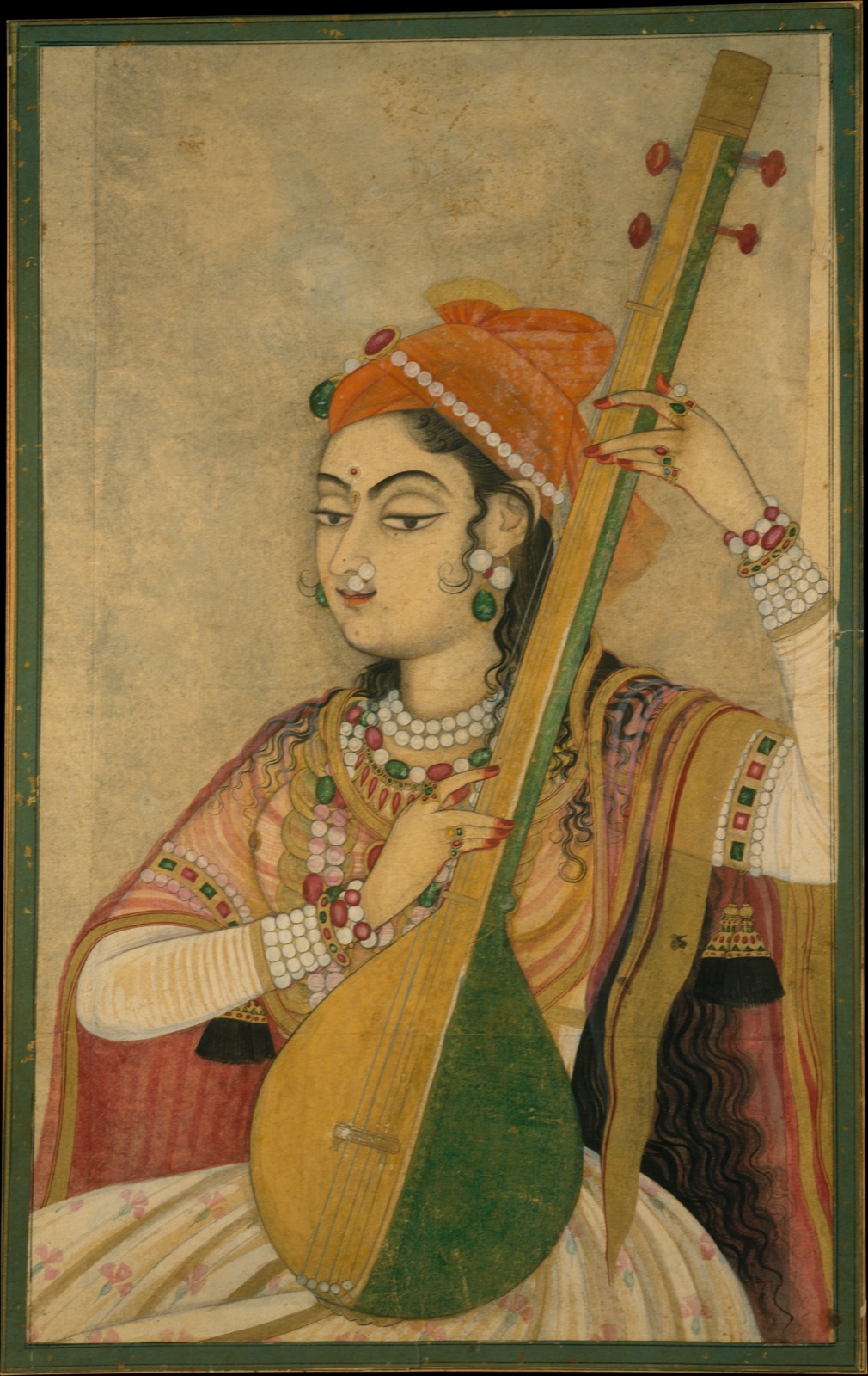 Dáma hrající na tanpuru, neznámý autor — India (Rajasthan, Kishangarh)