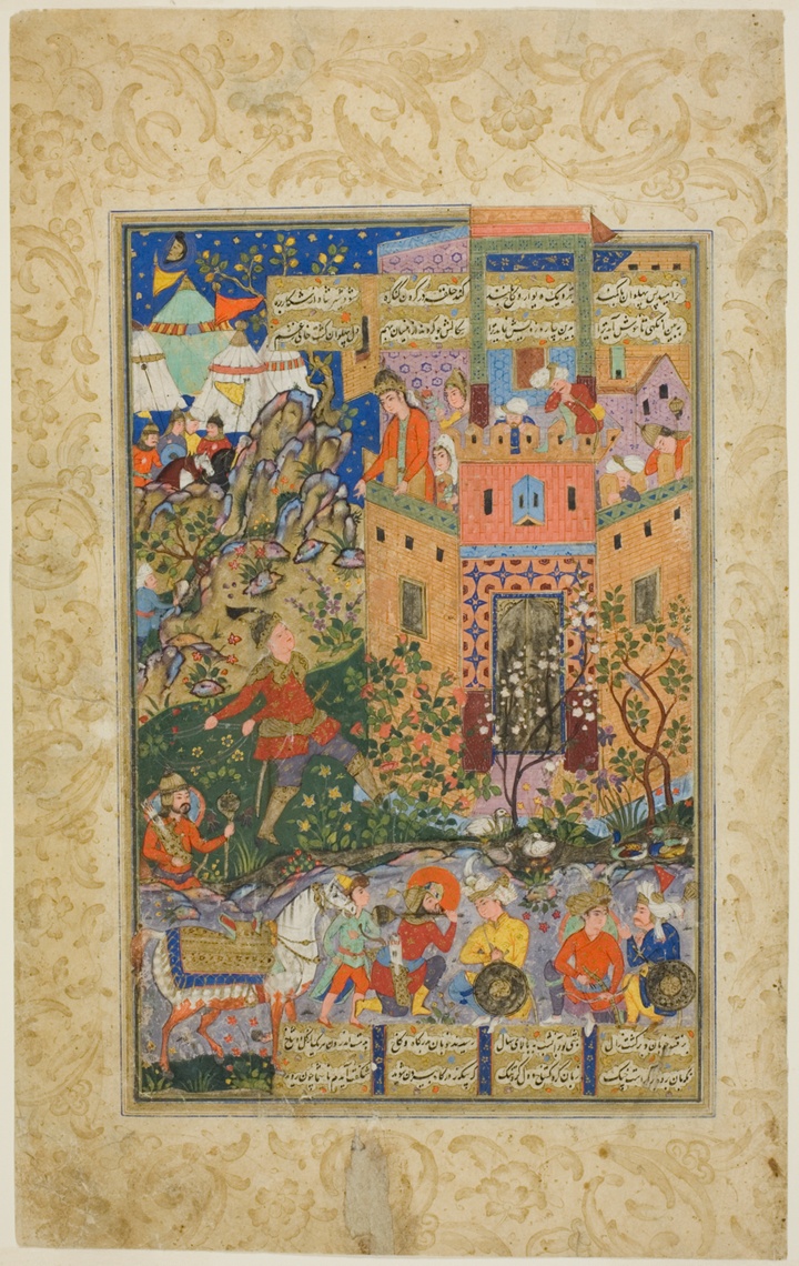 Zál šplhá k Rúdábě, list z opisu Firdausího Šáhnáme, Islamic