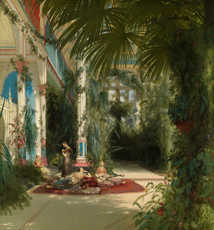 Interiér palmového skleníku na Pfaueninsel u Postupimi, Carl Blechen
