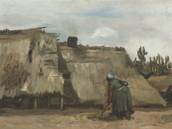 Selka kopající před svou chalupou, Vincent van Gogh