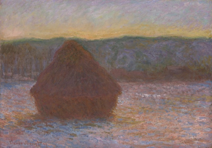 Kupka sena (Tání, západ slunce), Claude Monet