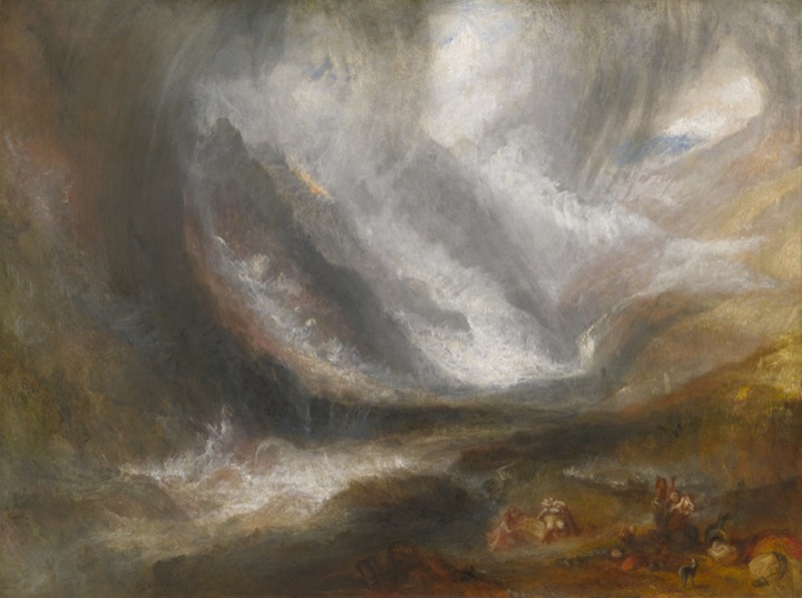 Údolí Aosty: sněhová bouře, lavina a bouřka, Joseph Mallord William Turner