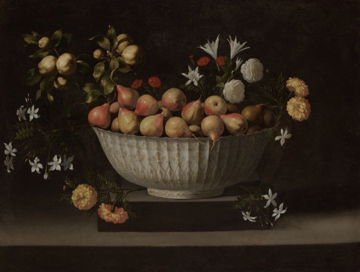 Květiny a ovoce v porcelánové míse, Juan de Zurbarán