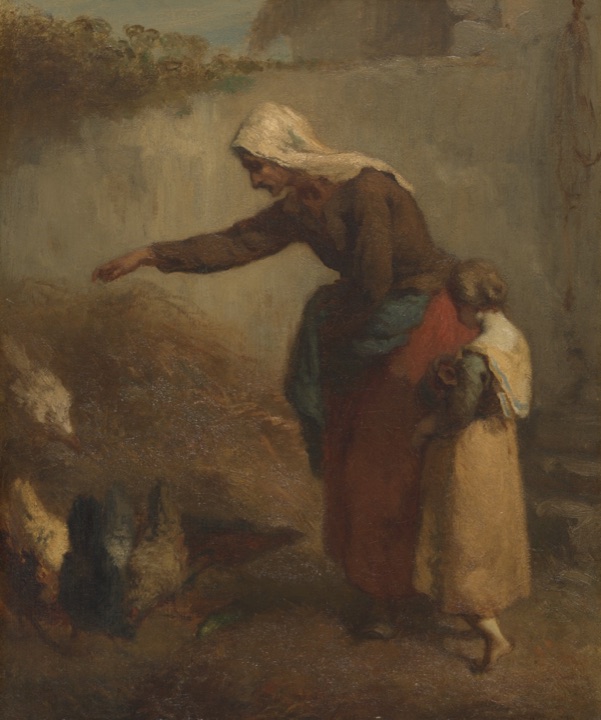 Žena krmící slepice, Jean-François Millet