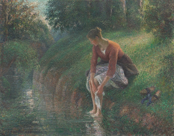 Žena omývající si nohy v potoce, Camille Pissarro
