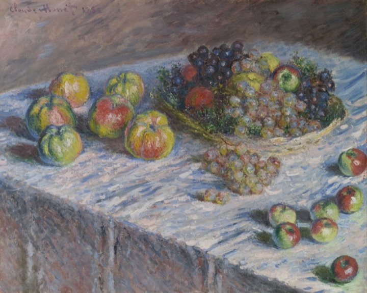 Jablka a hrozny, Claude Monet