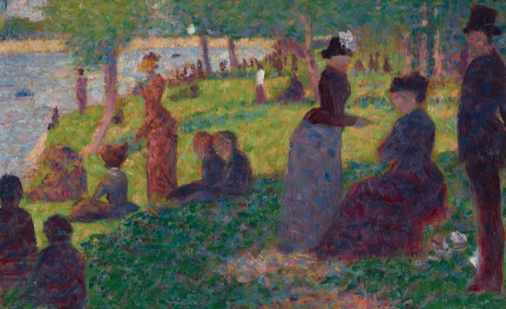 Olejová skica k „Nedělnímu odpoledni na ostrově La Grande Jatte — 1884“, Georges Seurat