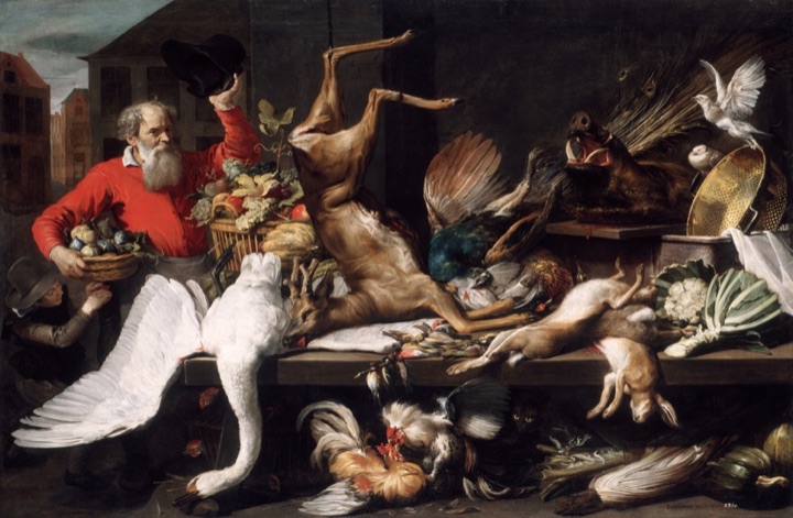 Zátiší s ulovenou zvěří, ovocem a zeleninou na trhu, Frans Snyders