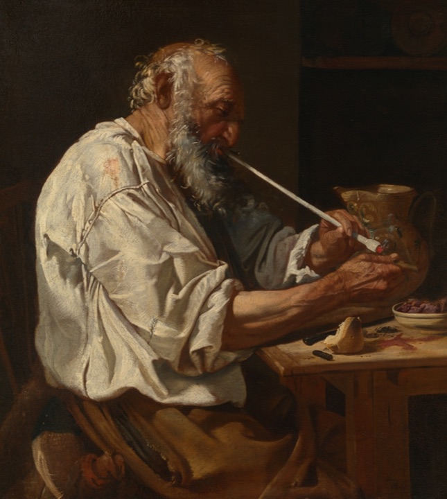Starý muž zapalující si dýmku, Johann Carl Loth