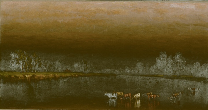 Krávy v rybníce při západu slunce, Sanford Robinson Gifford
