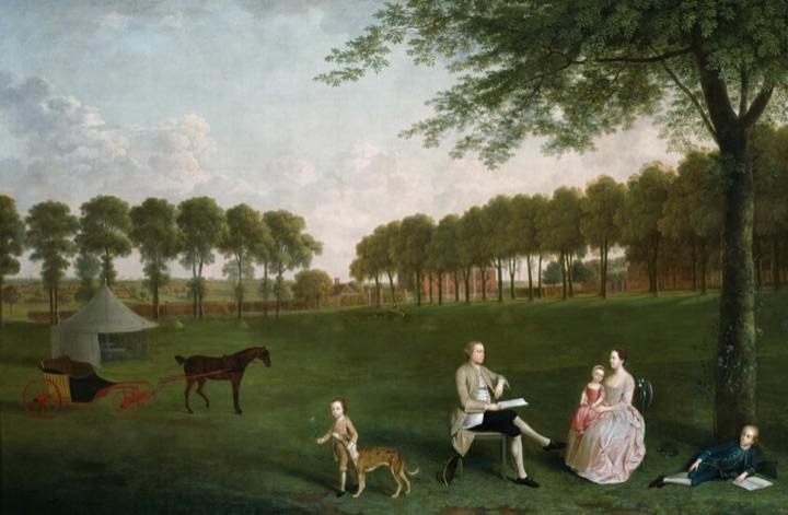 Sir John Shaw s rodinou v parku Eltham Lodge, Kent, Arthur Devis