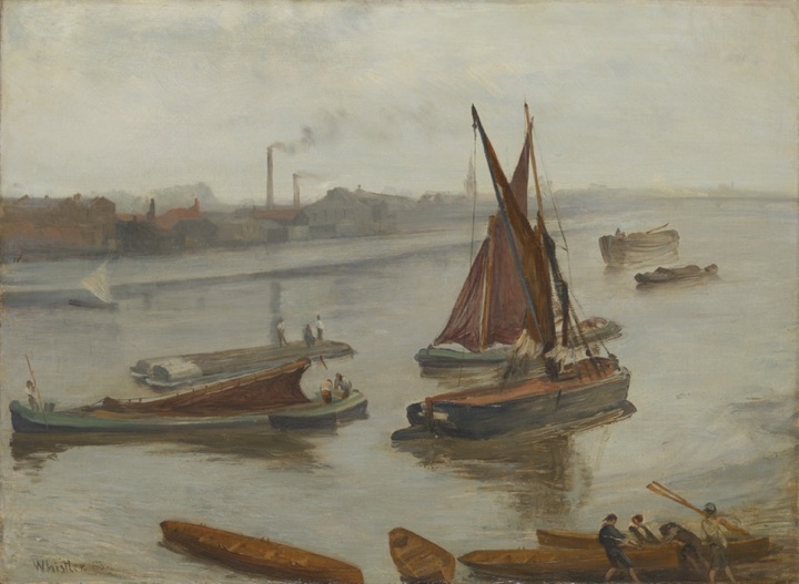 Šedá a stříbrná: Old Battersea Reach, James McNeill Whistler