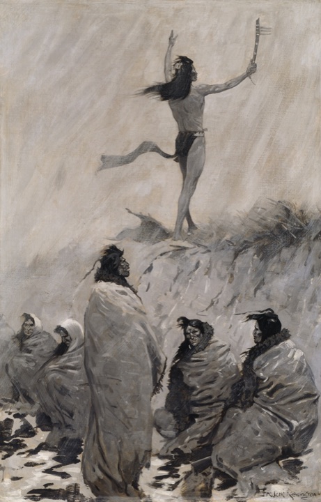 Polykač ohně pozvedl paže k Hromovému ptáku, Frederic Remington