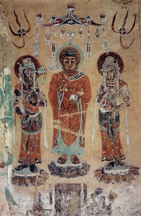 Buddha lékař v jeskyni 322 v Mo-kao, neznámí malíři z Tun-chuangu