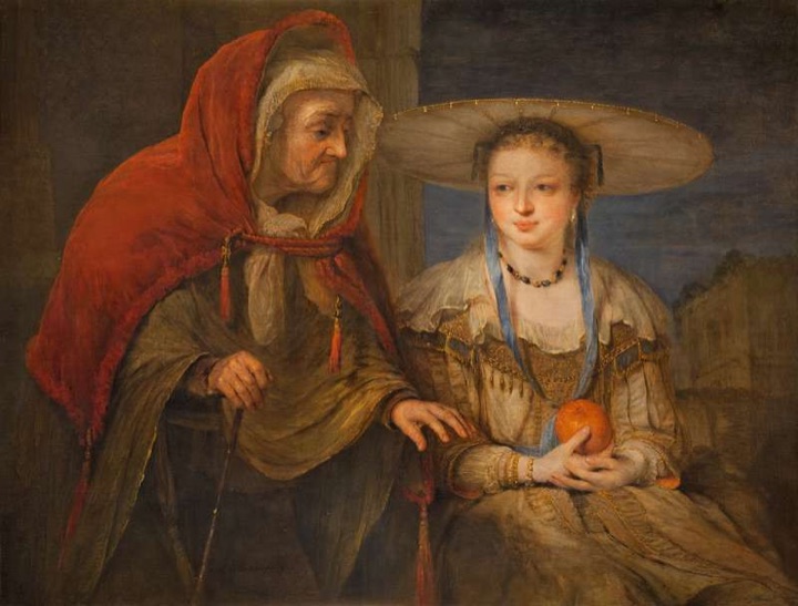 Vertumnus v podobě stařeny se dvoří Pomoně, Aert de Gelder
