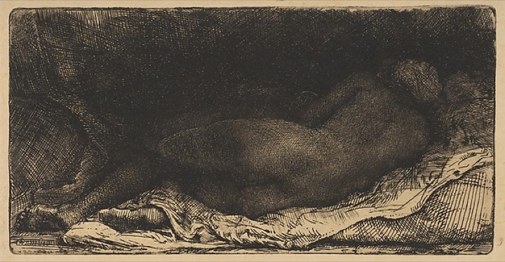 Ležící ženský akt, Rembrandt van Rijn