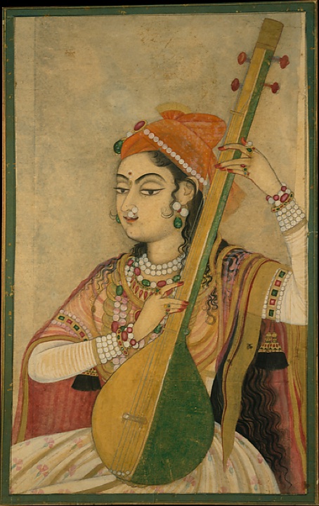 Dáma hrající na tanpuru, neznámý autor — India (Rajasthan, Kishangarh)