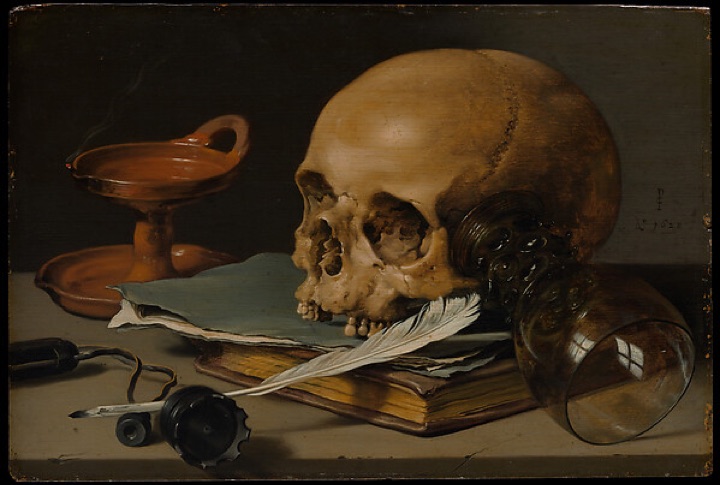 Zátiší s lebkou a brkem, Pieter Claesz