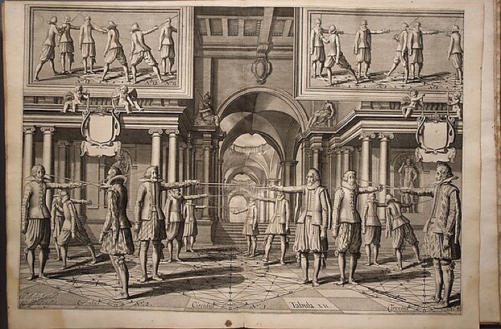 Academie de l'espee; ou se domonstrent par reigles mathématiques sur le fondement d'un cercle mystérieux, la théorie et pratique des vrais . . ., Girard Thibault