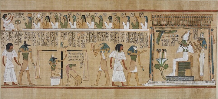 Vážení srdce v Knize mrtvých písaře Hunefera, neznámý egyptský písař a malíř