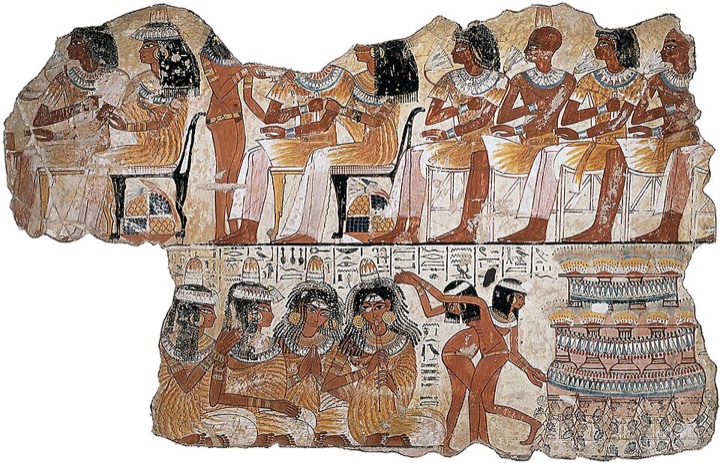 Pohřební hostina z hrobky Nebamuna, neznámý egyptský malíř