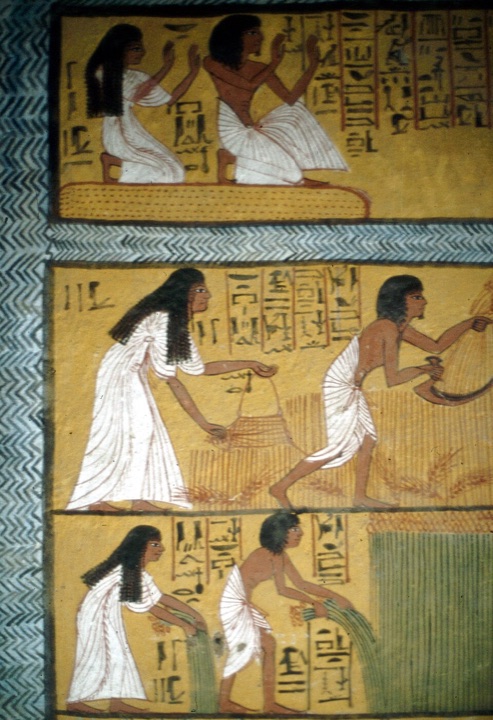 Sennedžem a jeho žena na polích Iaru, neznámý egyptský malíř z Dér el-Medíny