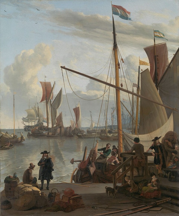 Záliv IJ v Amsterdamu, pohled od Mosselsteigeru (mušlového mola), Ludolf Bakhuysen