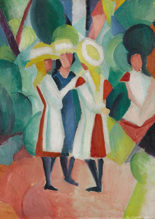 Tři dívky ve žlutých slaměných kloboucích I, August Macke