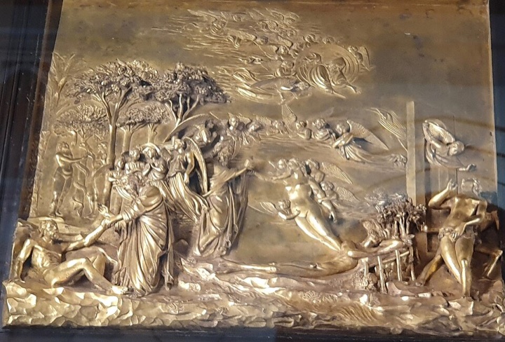 Adam a Eva, deska z Rajské brány, Lorenzo Ghiberti