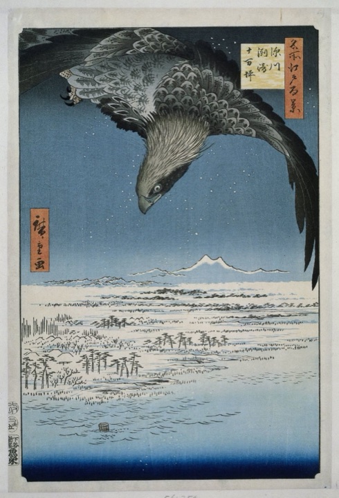 De Jumantsubo vlakte te Susaki bij Fukagawa, Utagawa Hirošige