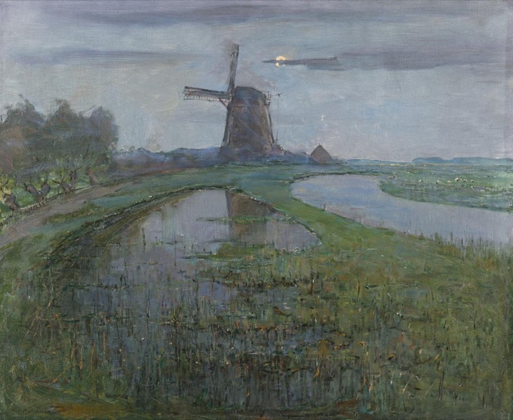 Mlýn Oostzijdse u řeky Gein za měsíčního svitu, Piet Mondriaan